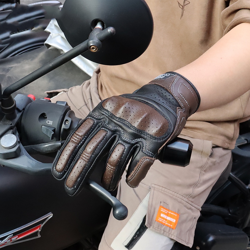 Breathable Men's Motorcycle Riding Leather Gloves with Touch Screen & Drop Resistance