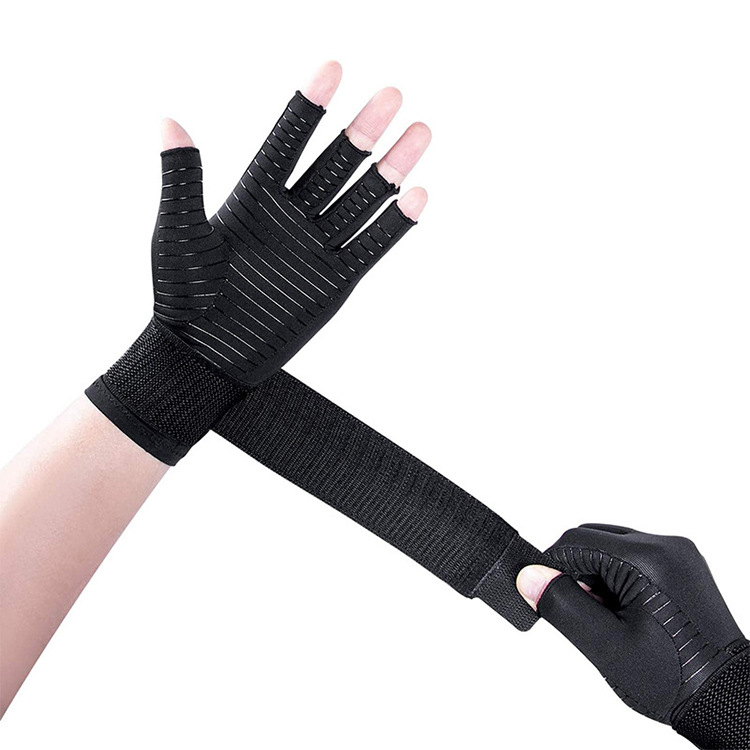 Finger Strap Copper Fiber Fitness Gloves for Cycling - Black, Non-slip, Joint Care for Outdoor Use