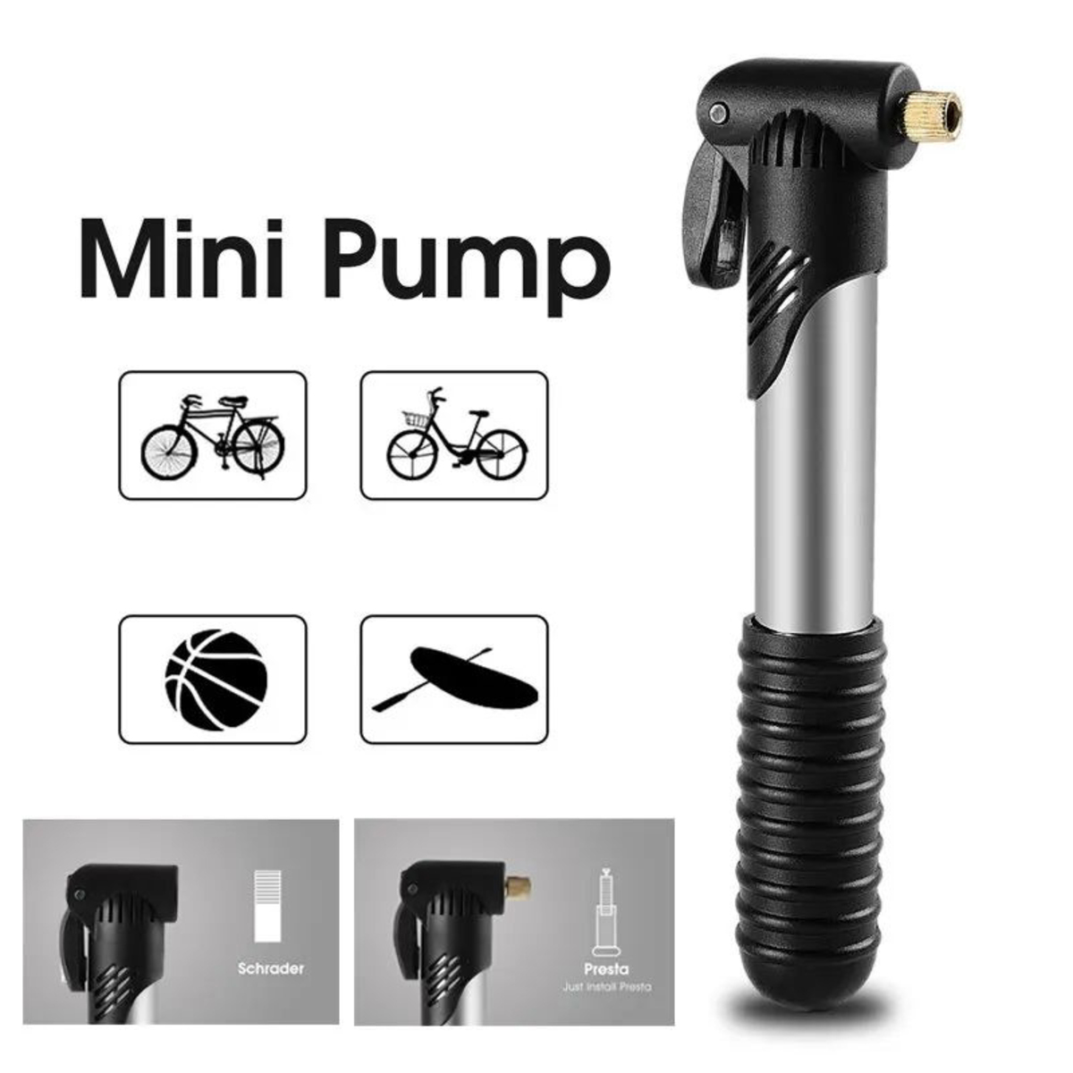 BIKING Portable Mini Bicycle Pump - Hand Air Pump for Cycling, Ball, and Tire Inflation, Compatible with Schrader & Presta Valves, Essential Road Bike Accessories