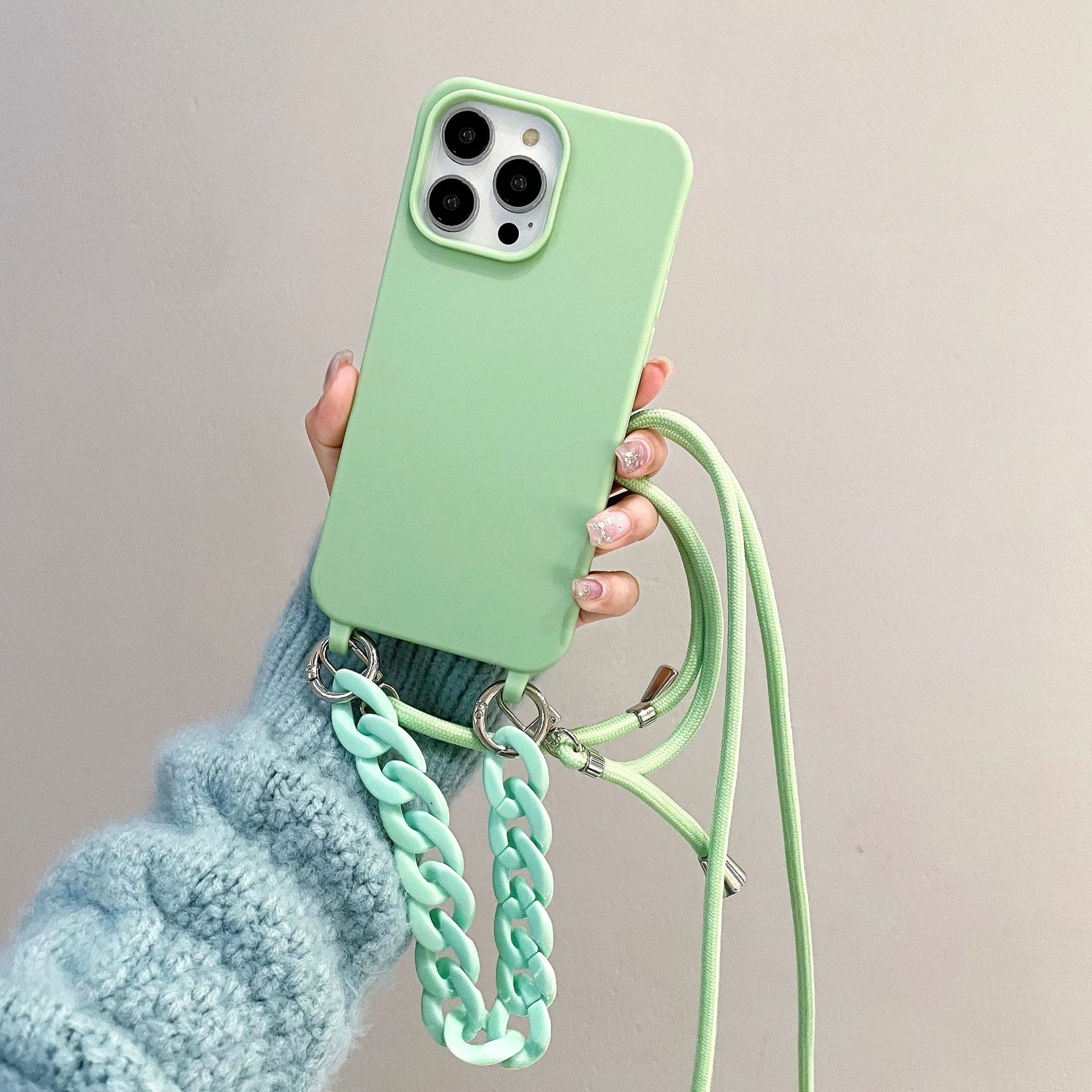 Candy Color Chain Lanyard Soft Case - Durable Drop-resistant Phone Case