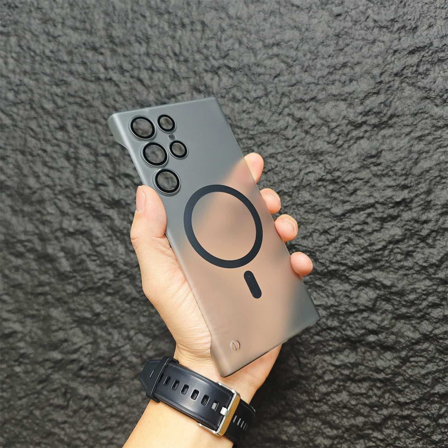 Frameless Magnetic Suction Phone Case with Lens Protector - Frosted Mechanically Applied Design