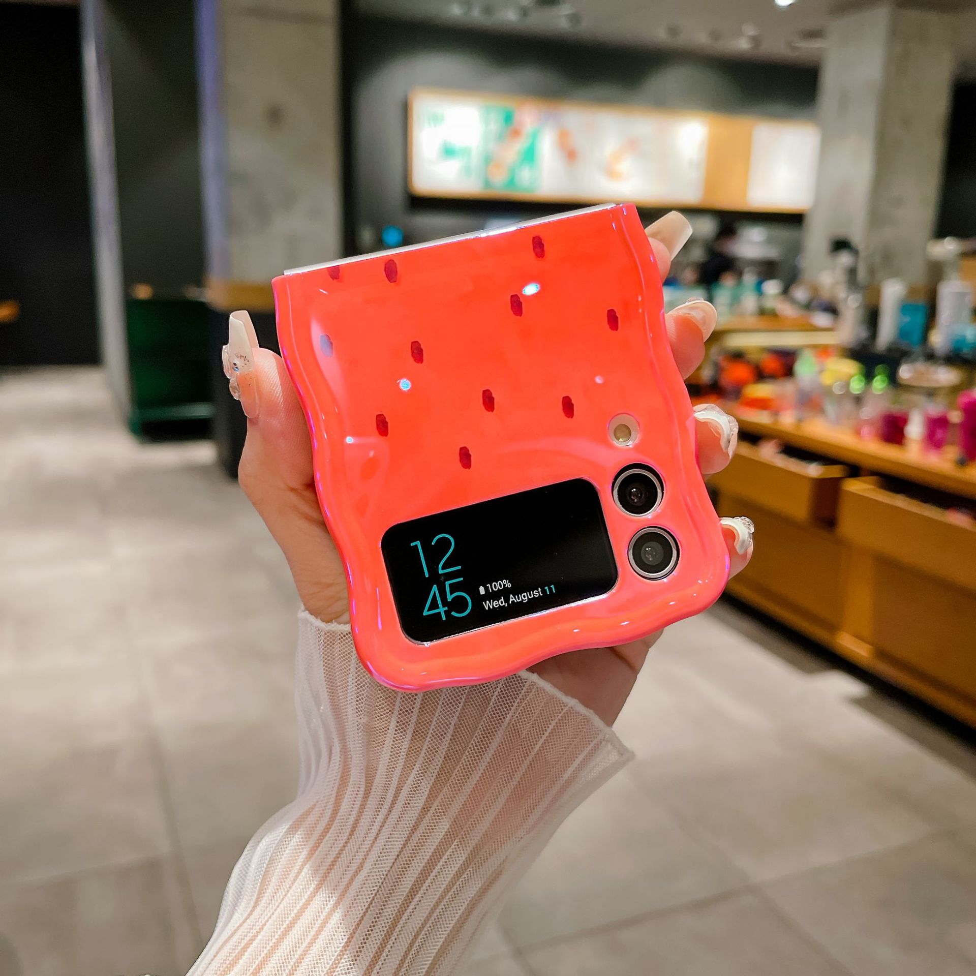 Korean Style Foldable Protective Cover - Simple Blue Light Watermelon Phone Case