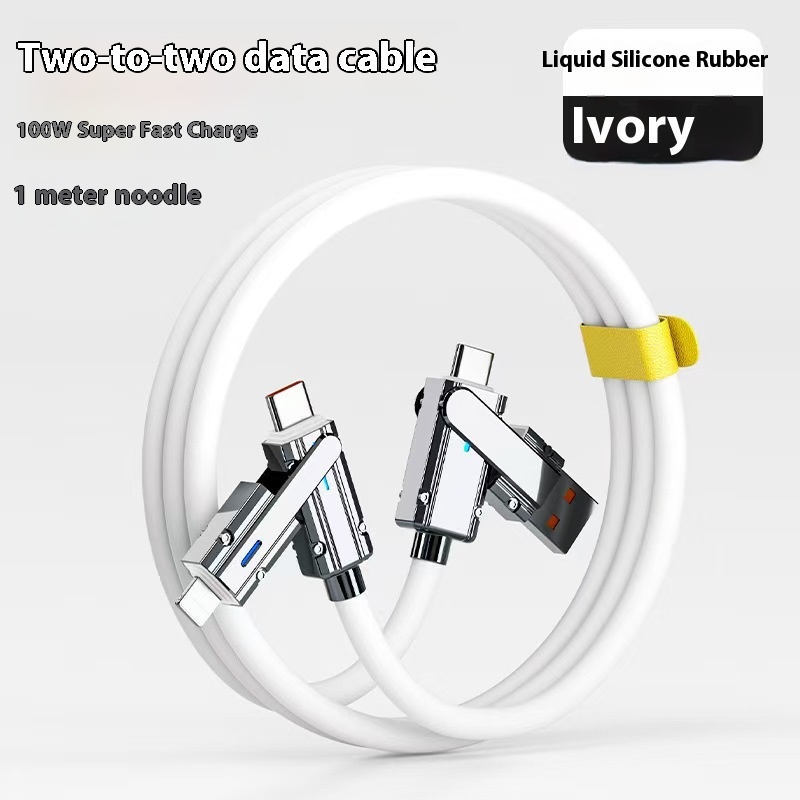 120W Zinc Alloy Fast Charging 4-in-1 Multi-Function Double Type-C Silicone Data Cable with Switching Interface