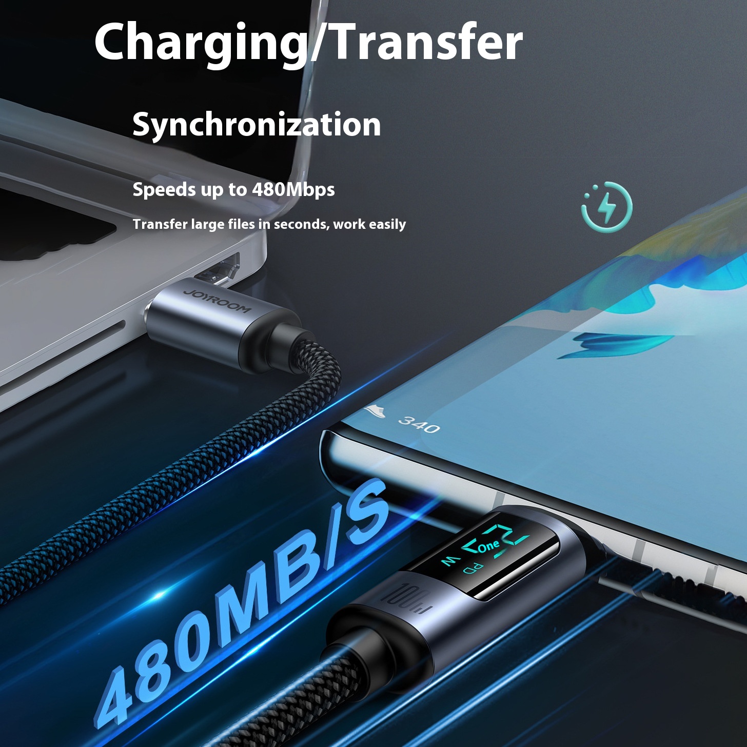 PD20 66W Fast Charge Data Cable with Aluminum Alloy & Braiding Thread Digital Display
