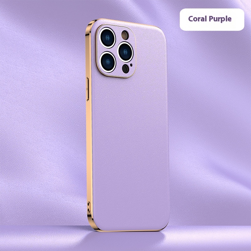 Plating Shell Elegant Leather Phone Case - Durable Protective Cover