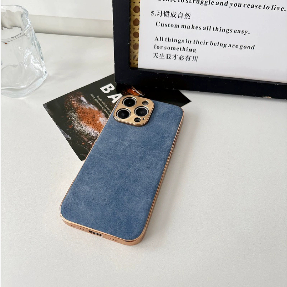 Electroplated Sheepskin Phone Case with Metal Lens for Fall Protection
