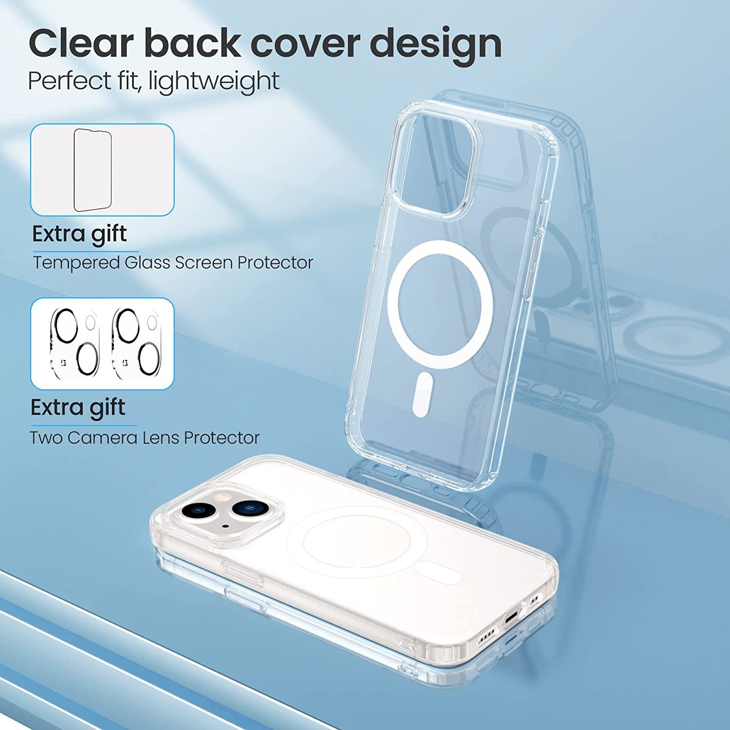 Transparent Magnetic Phone Case with Tempered Film Lens Protector Set