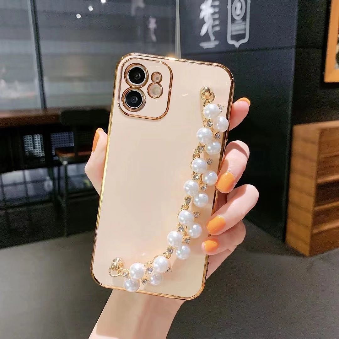 Electroplated Pearl Bracelet Mobile Phone Case - All-Inclusive Soft Protection