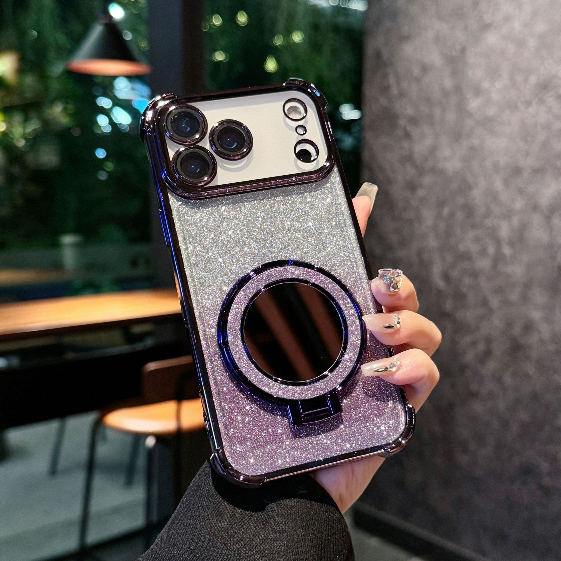 Sparkling Glitter Mirror Magnetic Bracket Phone Case - Stylish Protection