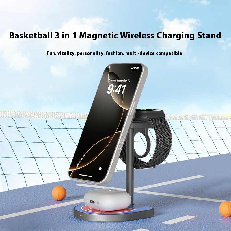 Three-in-One Magnetic Wireless Charger for Basketball Enthusiasts