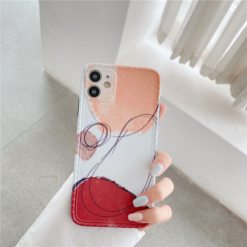 Compatible with Apple, Geometric Contrast Morandi iPhone 12 Mini & 11 Pro Max Phone Case - Stylish Protection