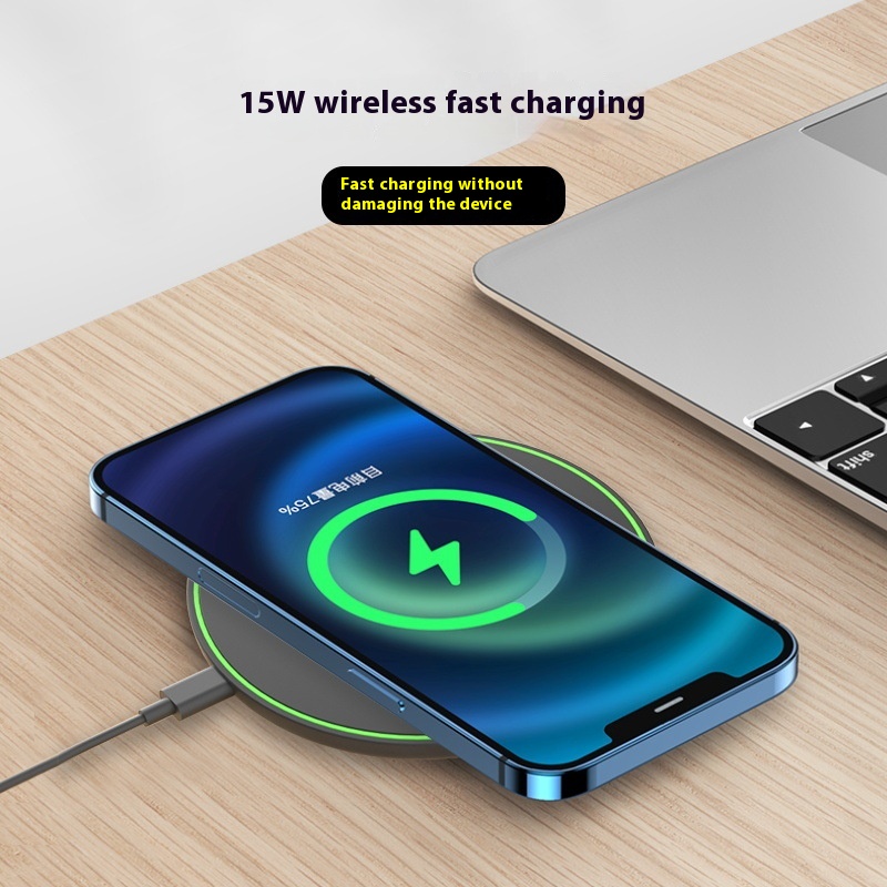 Ultra-Thin Round Wireless Charger for Desktop Phones - Sleek & Stylish