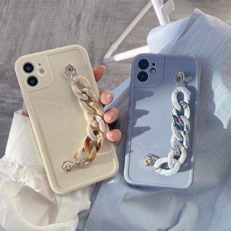 Stylish Marble Chain Case for Apple iPhone 12 Pro Max, 11, XR & 8 Plus – Glossy Photo Frame Design for Women