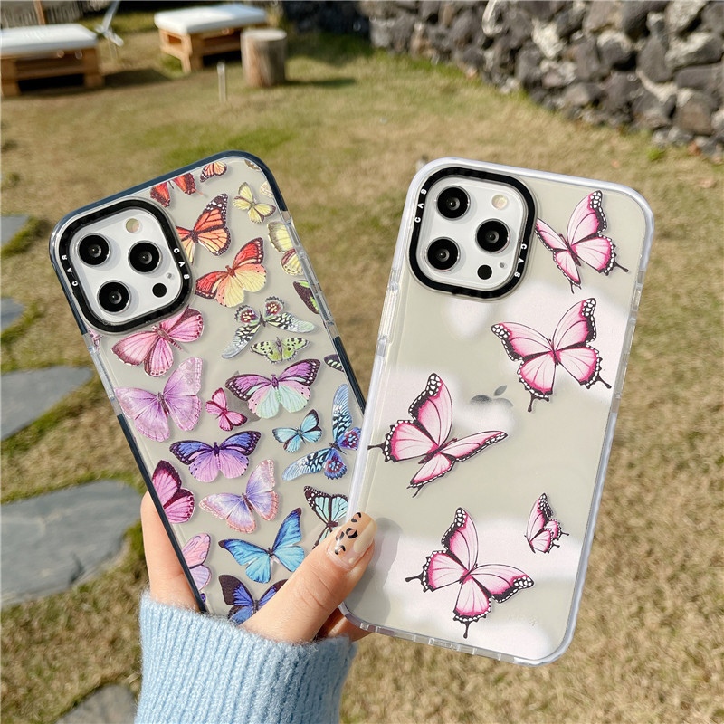 Apple-Compatible Color Butterfly Design Case for iPhone 12 Mini, 11 Pro Max, 8, 7 Plus - Transparent Soft Protection