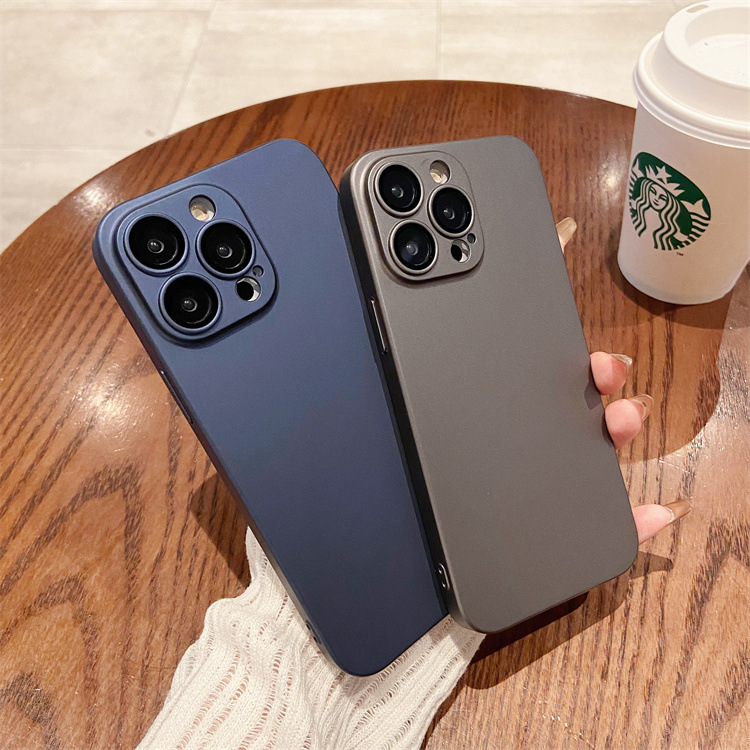 Metallic Finish PC Phone Case with Lens Protector - Solid Color Design