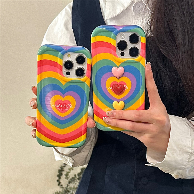Vibrant Three-Dimensional Rainbow Love Drop-Resistant Phone Case