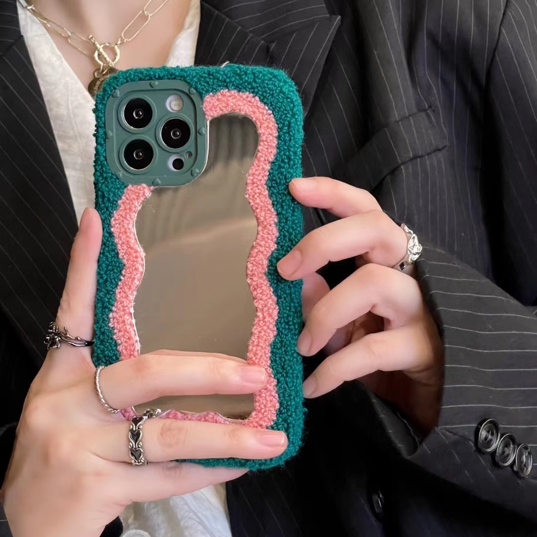 Plush Patch Mirror Mobile Phone Case - Stylish Protection for Your Device