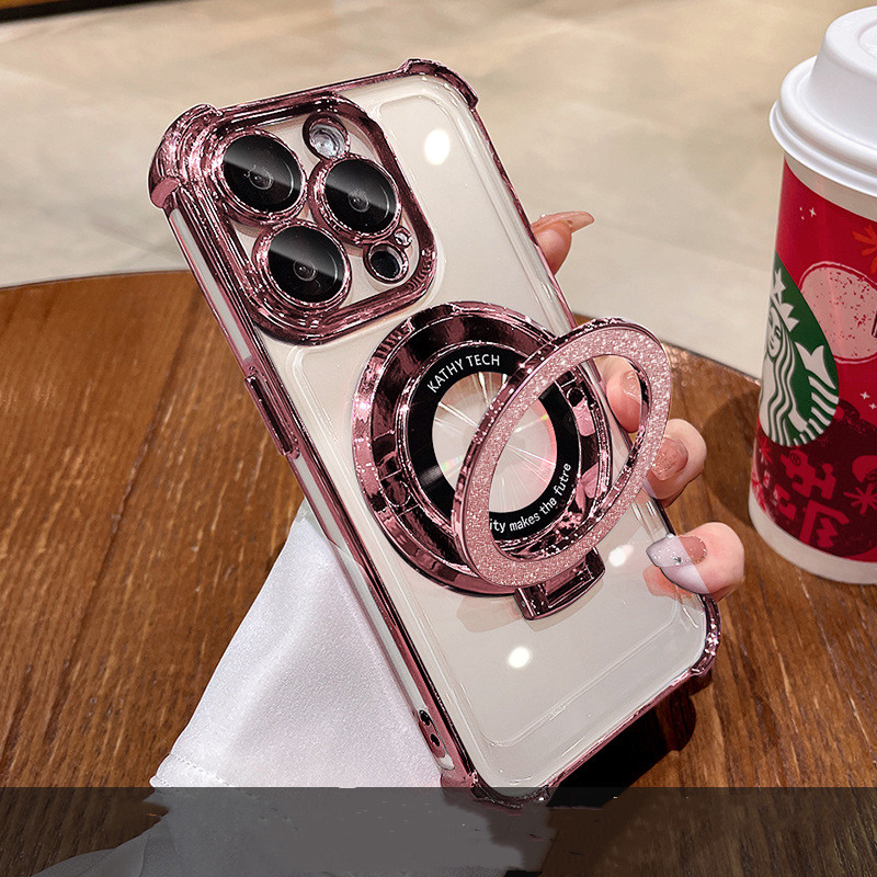 15 Phone Case for iPhone 16 - Glitter Folding Bracket Protective Cover, Drop-Resistant