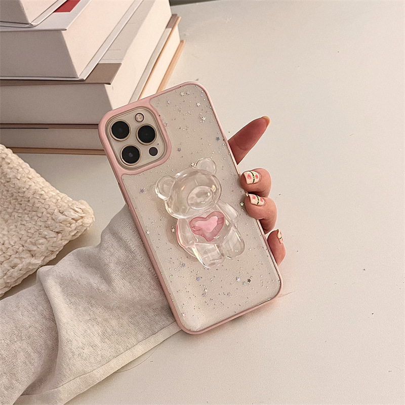 Simple Bear Bracket Silicone Phone Case - Stylish & Durable Protection