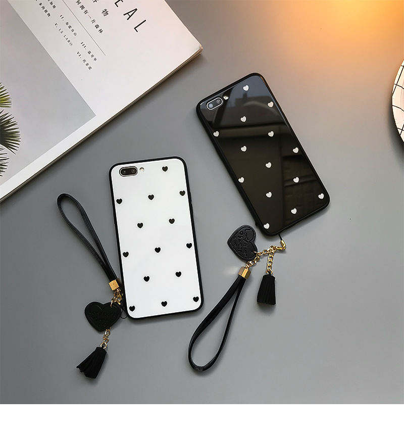Stylish Love Dot Mobile Phone Case with Lanyard - Compatible with Apple Glass Case