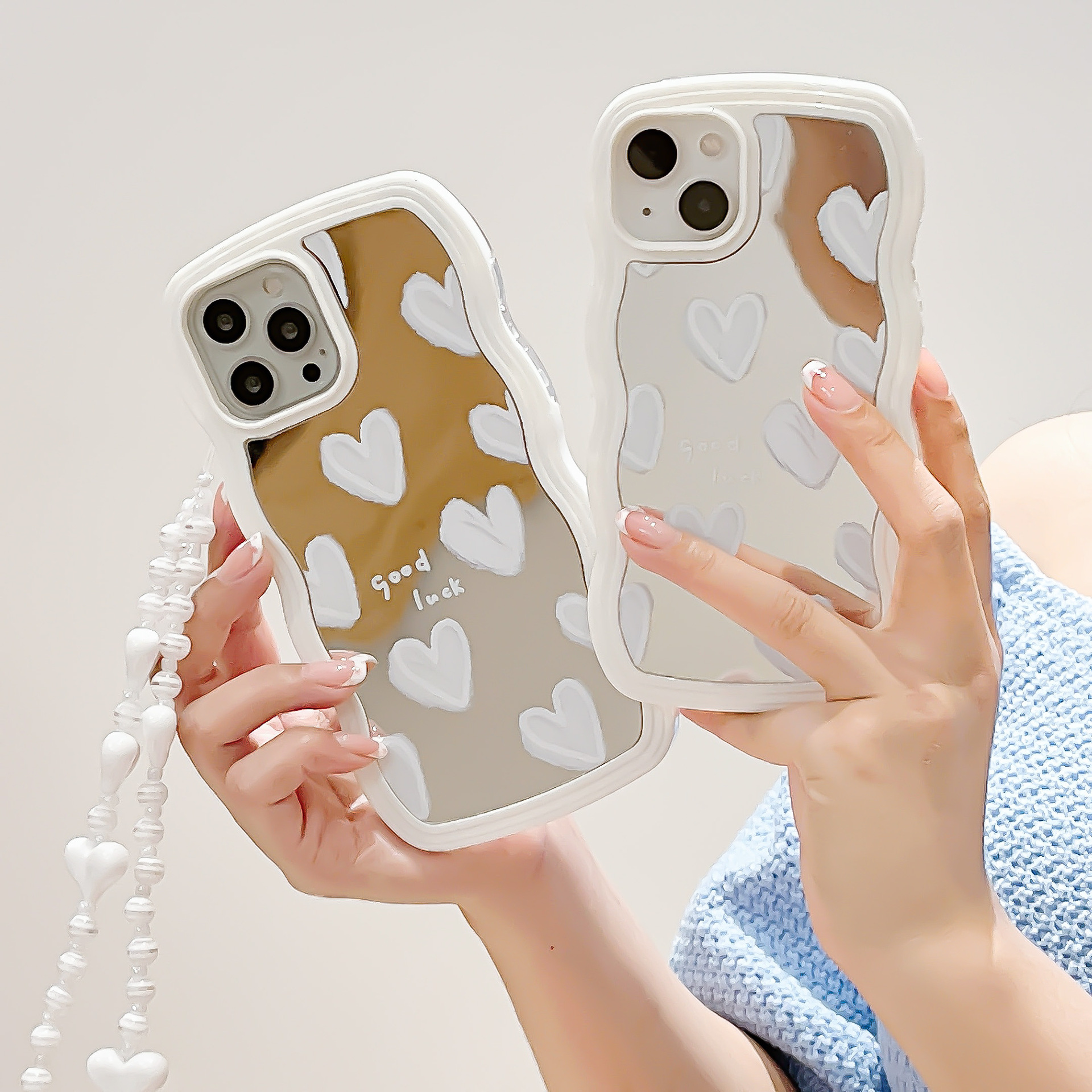 Twisted Edge Mirror White Love Wave Mobile Phone Case - Stylish Protection