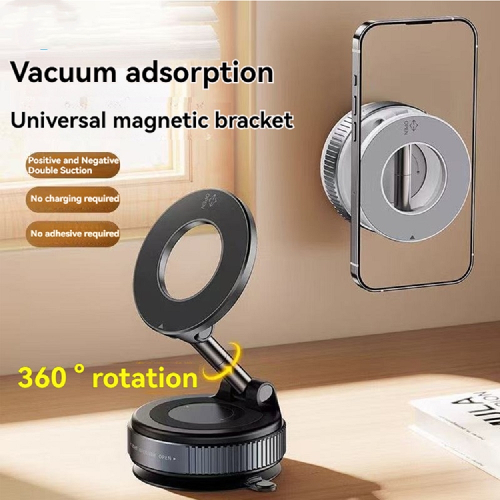 Adjustable Magnetic Phone Holder with Vacuum Suction - Foldable Car Mount for Busy Commuters, Nonslip Magnetic Bracket