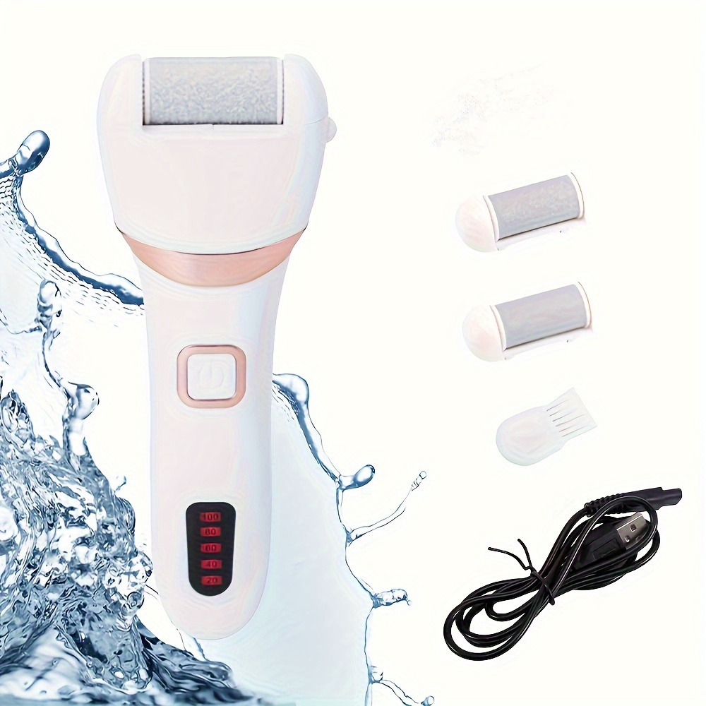 Rechargeable Electric Foot Grinder & Callus Remover Kit - Polisher for Cracked Heels & Dead Skin with 3 Roller Heads