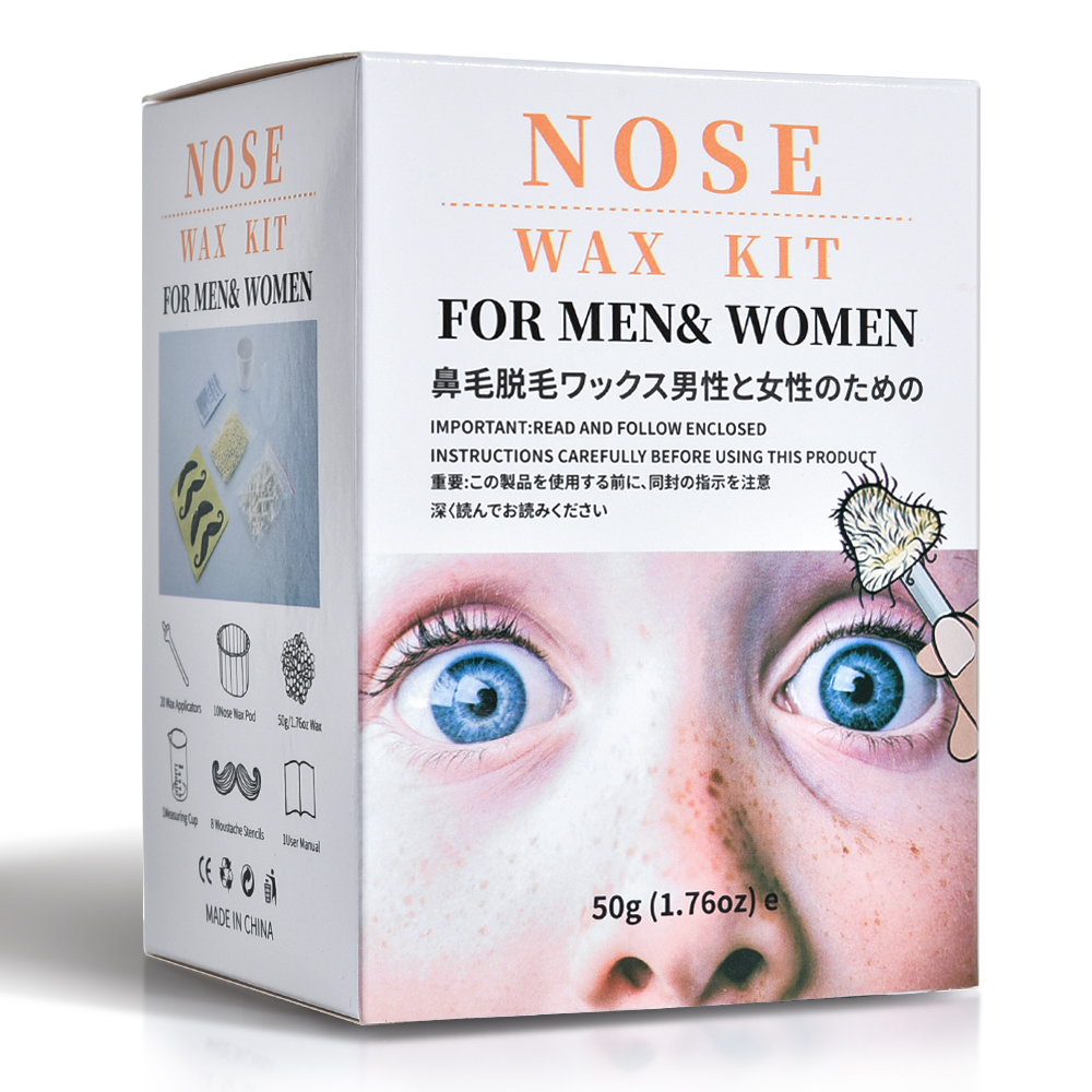 Nose Wax Kit for Men and Women - Complete Eyebrow, Ear, Lip, and Facial Hair Removal Set with 1.76oz Wax, 20 Applicators, 10 Paper Cups, 8 Moustache Protectors & 1 Measuring Cup