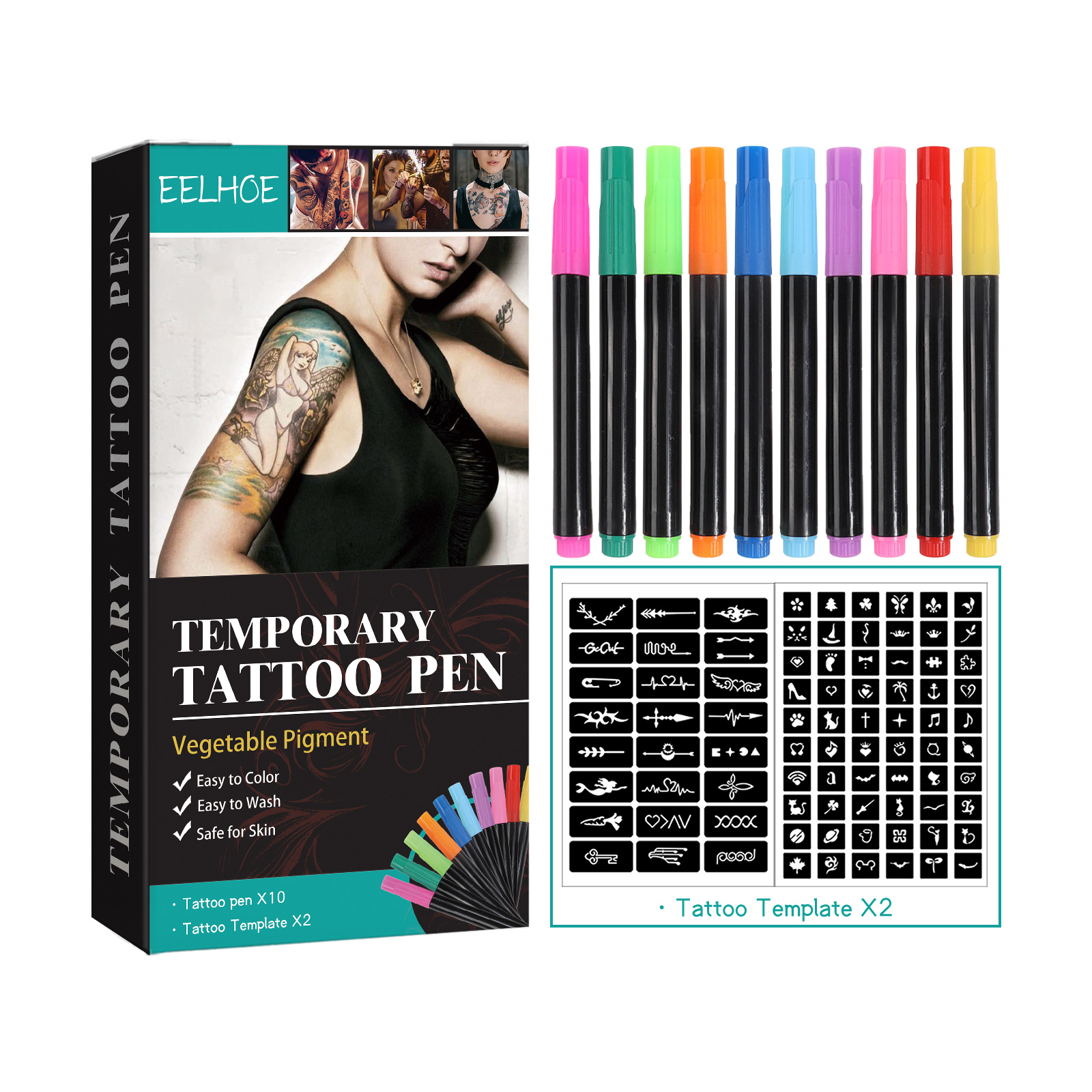 EELHOE Multi Color Temporary Tattoo Pen Set for Face, Arm & Body - DIY Makeup Graffiti Decoration