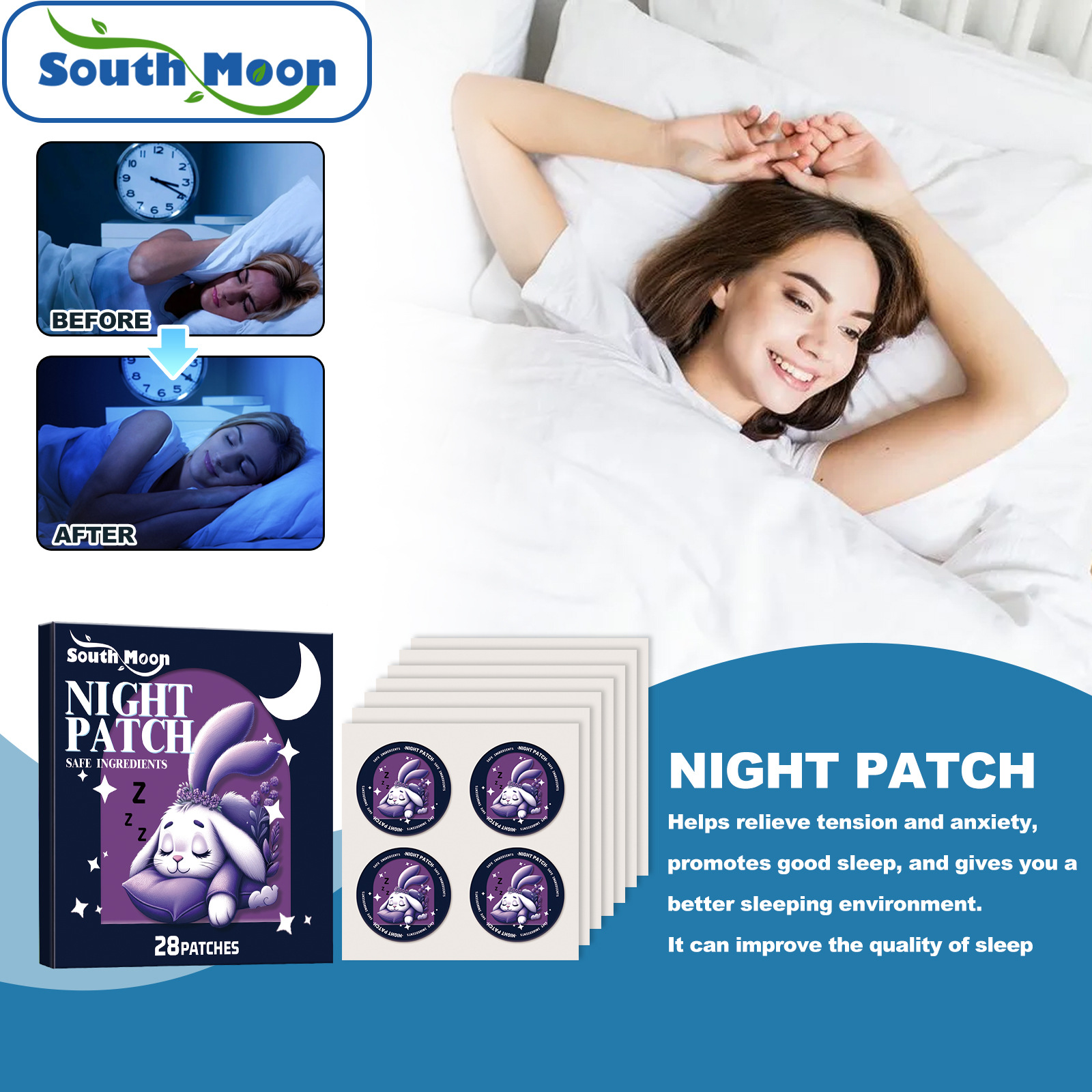 South Moon Botanical Cartoon Sleep Patch - Relaxing Care for Muscle Tension and Stress Relief