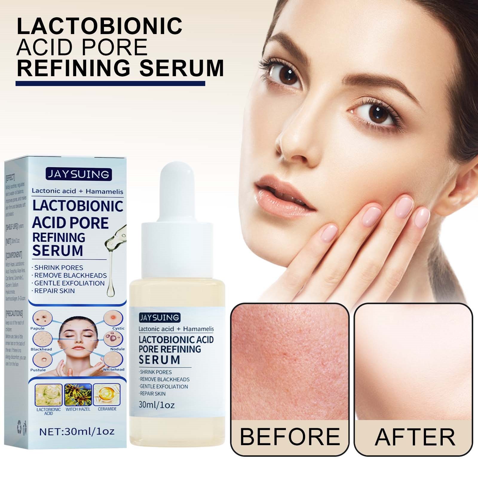 Jaysuing Lactobionic Acid Liquid for Exfoliating Blackheads & Shrinking Pores - Cleansing & Moisturizing Skin