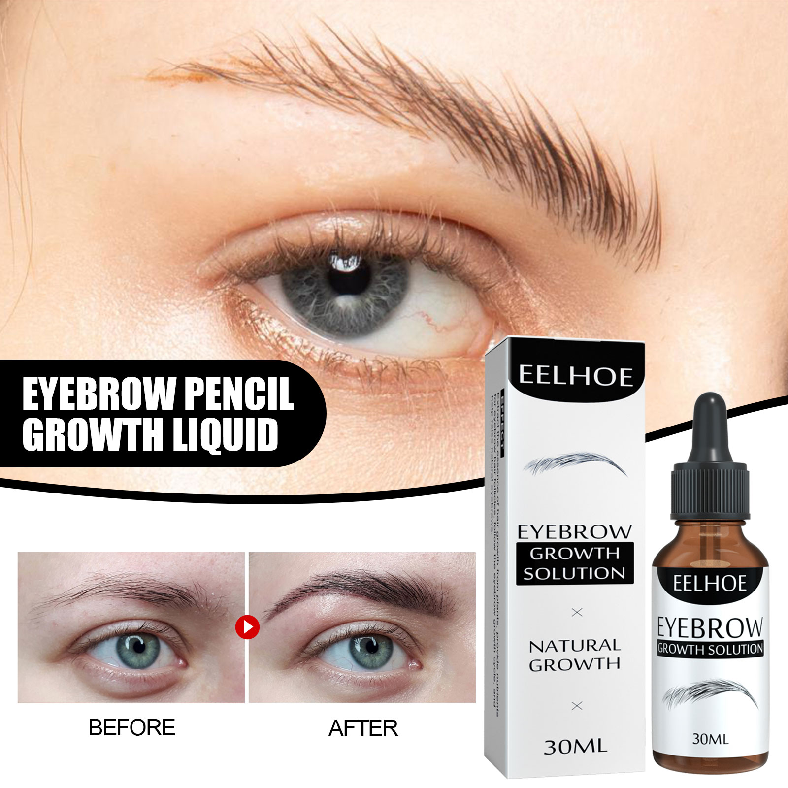 EELHOE Eyebrow Liquid - Black, Nourishing Essential Oil for Thick Eyebrow Repair and Gentle Moisturizing Care