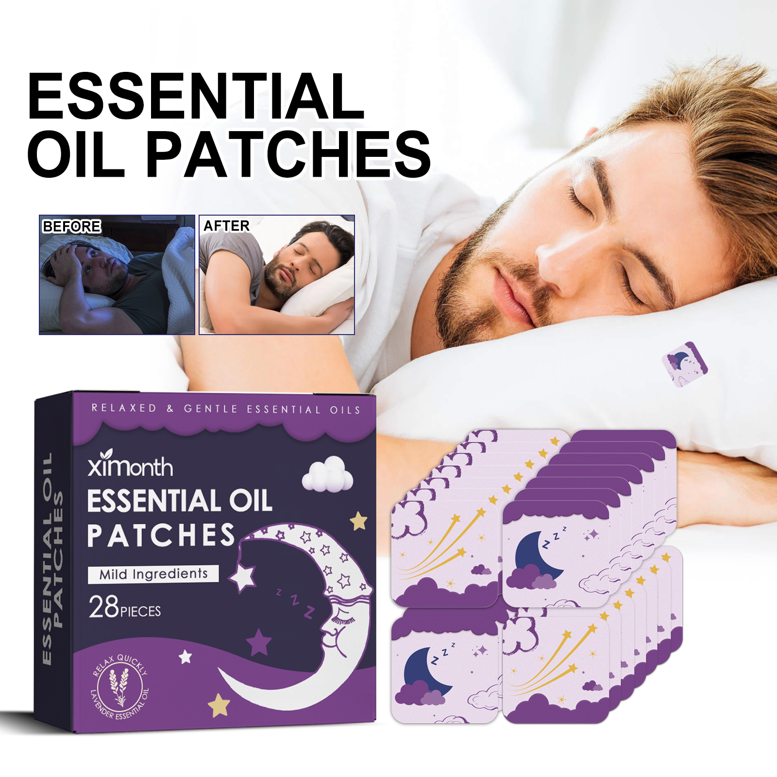 Ximonth Essential Oil Good Night Patch - Fall Asleep Fast, Relieve Stress & Muscle Fatigue with Sleep Patch