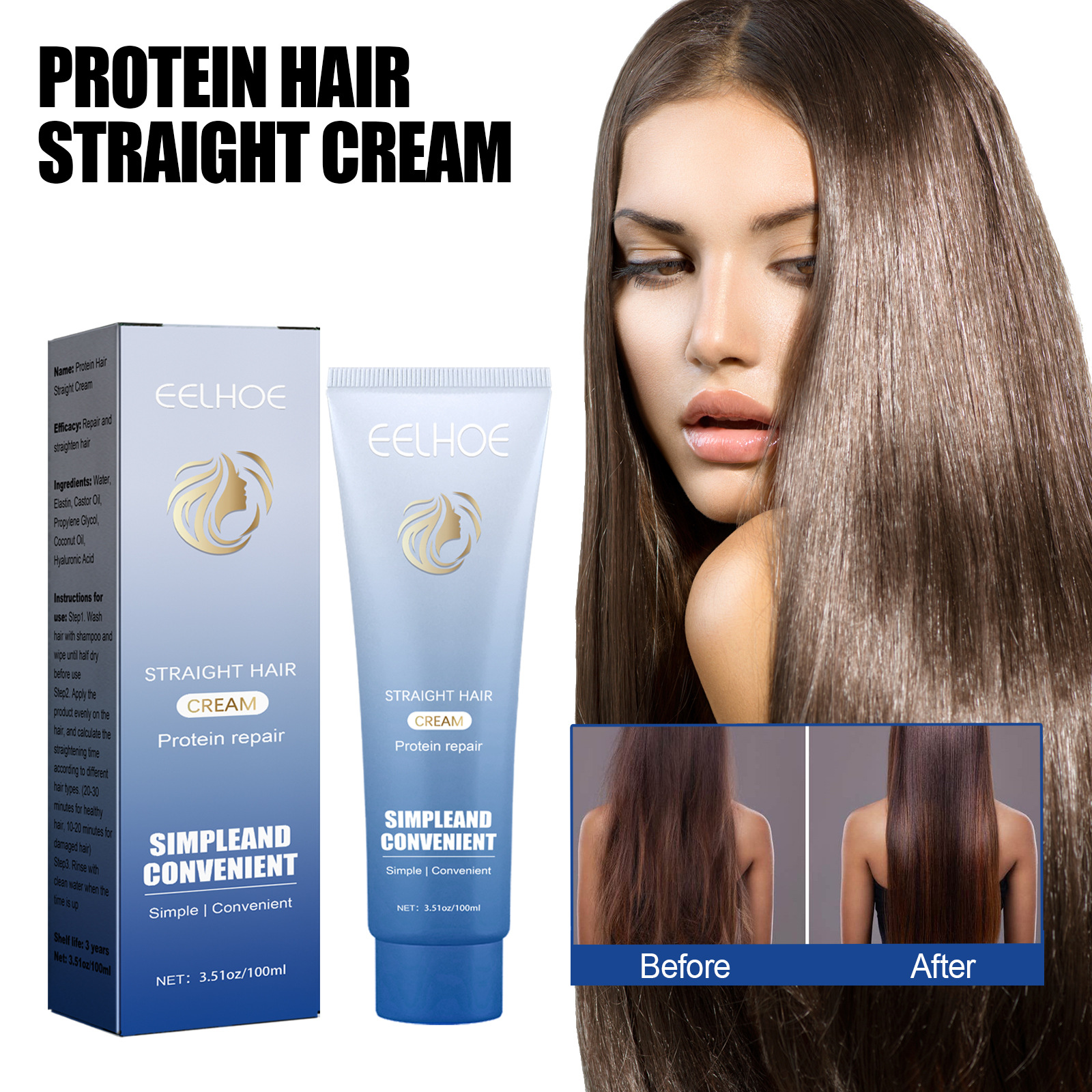 EELHOE Protein Corrective Hair Straightening Cream - Nourish, Smooth, and Repair Frizzy, Dry Hair for Ultimate Anti-Frizz Results