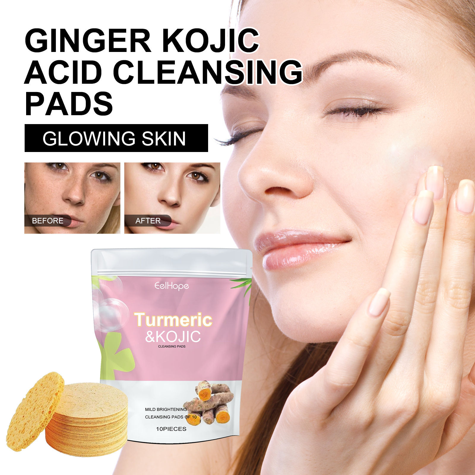 EelHope Turmeric Cleansing Pad for Deep Pore Cleansing, Acne & Blemish Reduction, and Facial Brightening