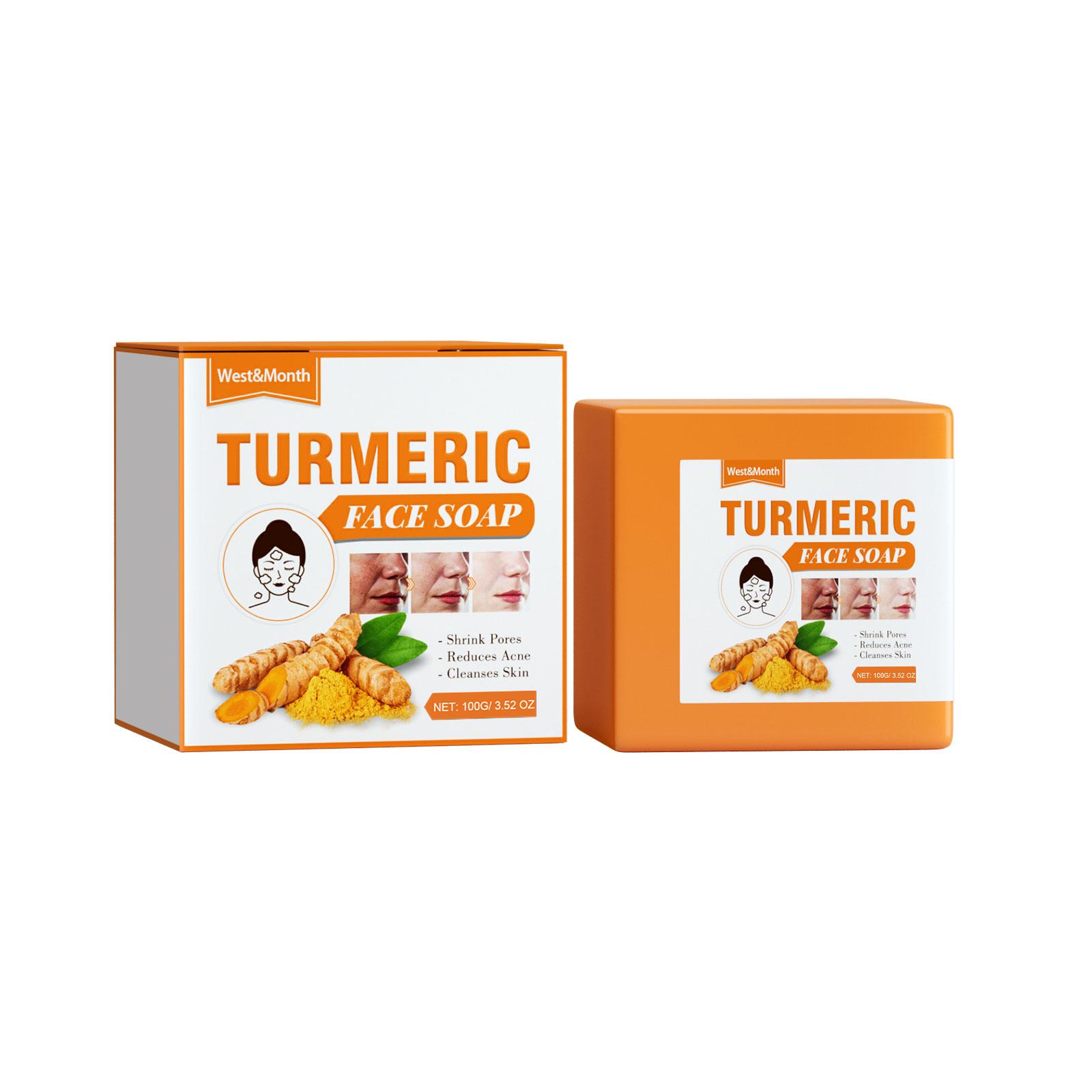 West&Month Turmeric Face Soap - Gentle Cleansing for Facial Repair, Blemish Reduction & Fine Line Minimization