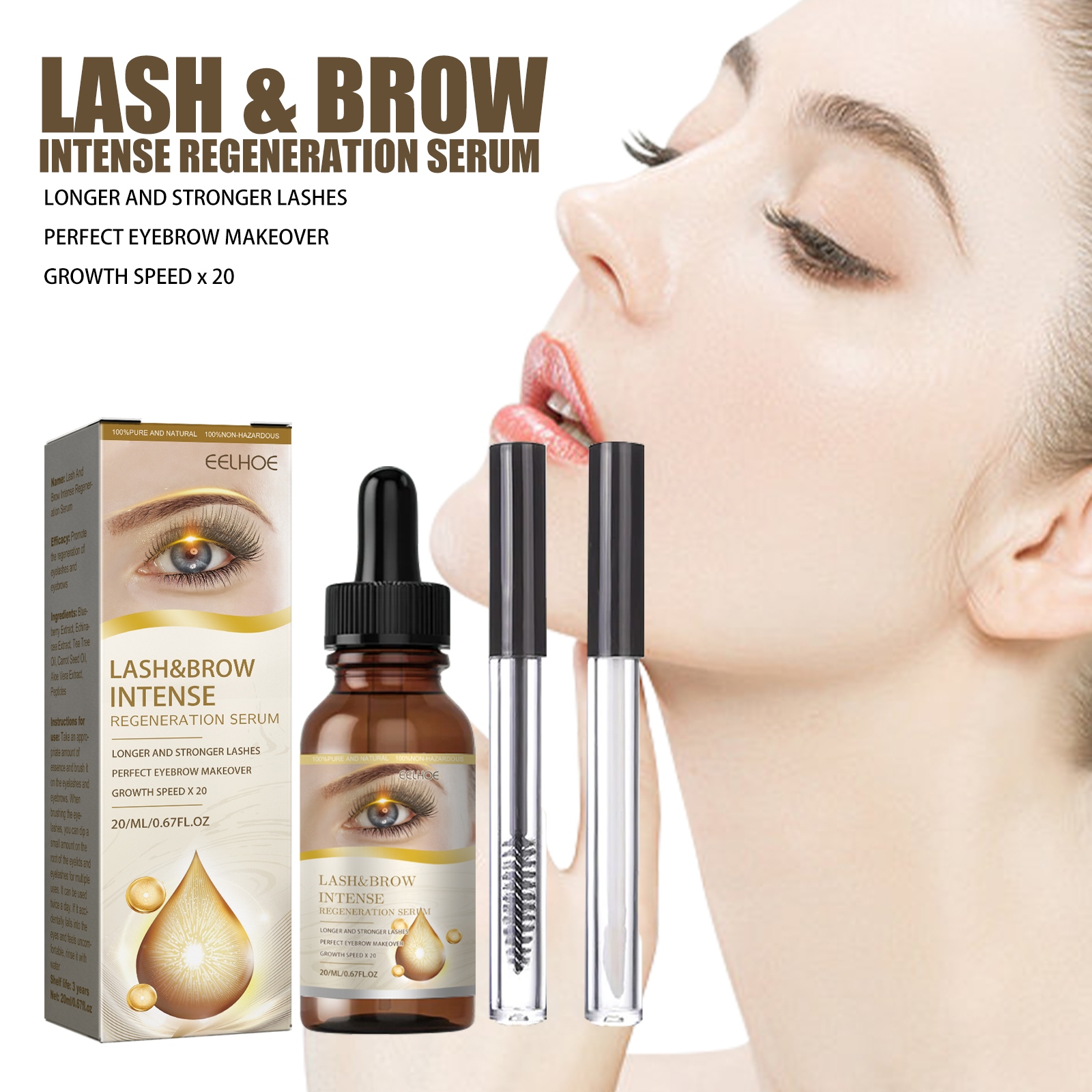 EELHOE Mascara - Gentle, Traceless Lengthening & Curling Eyelash Liquid for Lush, Dark Eyebrows