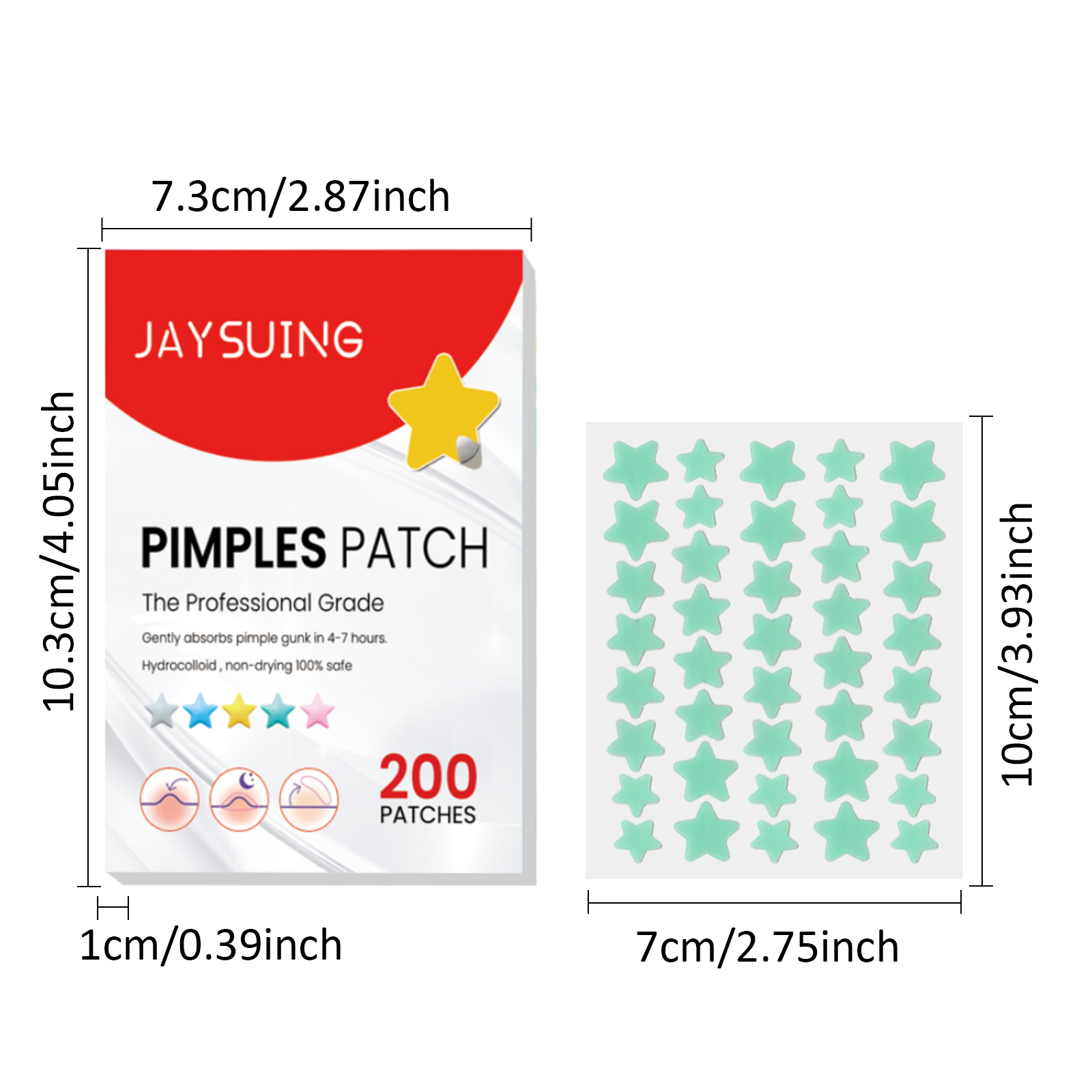 Jaysuing Star Colored Acne Stickers - Repair Acne Pits & Marks, Fade Blemishes & Cover Pimples