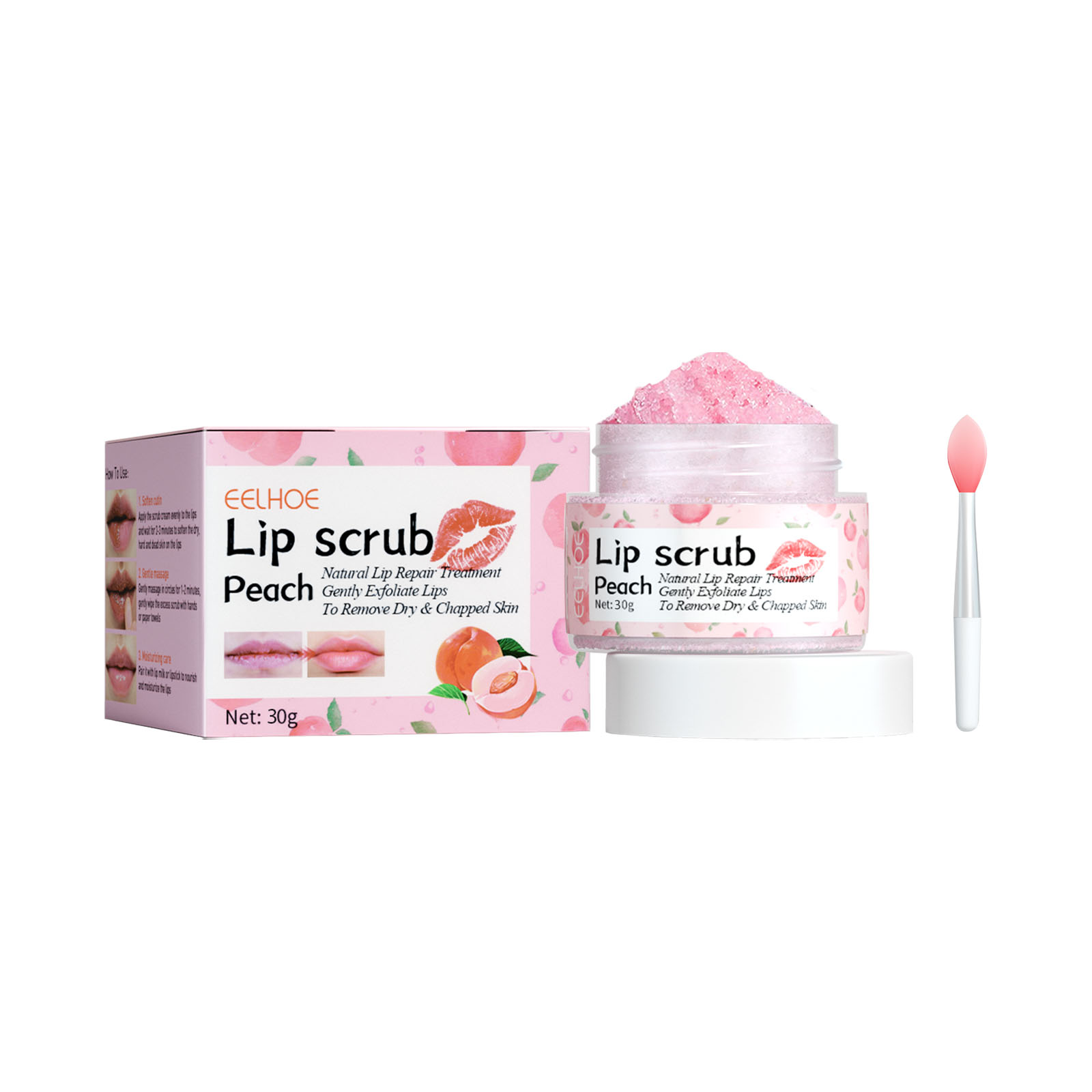EELHOE Peach Lip Scrub for Hydrating Exfoliation, Reducing Lip Lines, and Removing Dead Skin