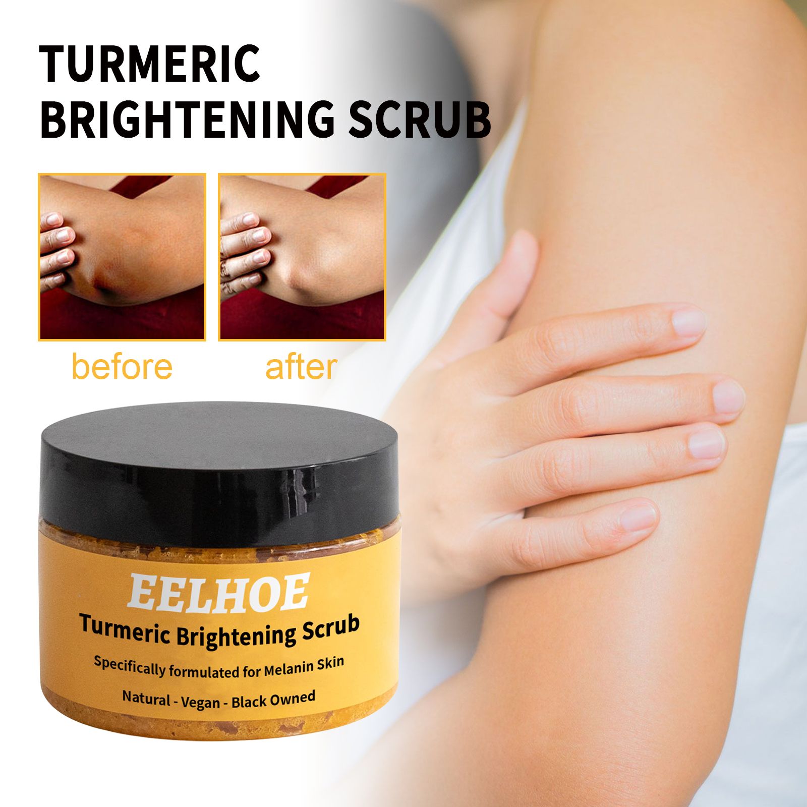 EELHOE Turmeric Body Scrub - Exfoliating Cleanser for Melanin Brightening & Moisturizing Skin