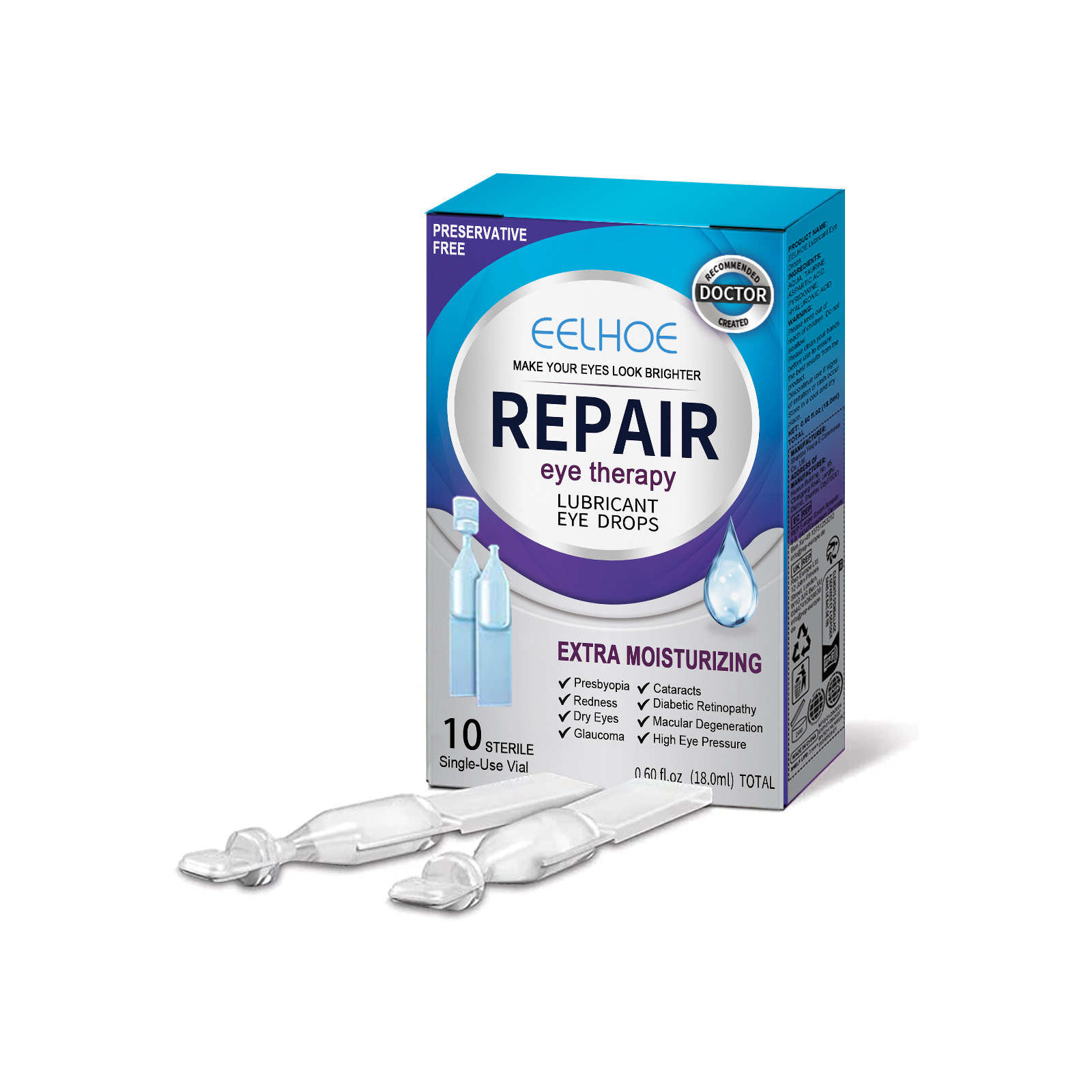 EELHOE Eye Drops for Redness Relief, Blurred Vision, Eye Fatigue & Dryness - Moisturizing Eye Care Solution