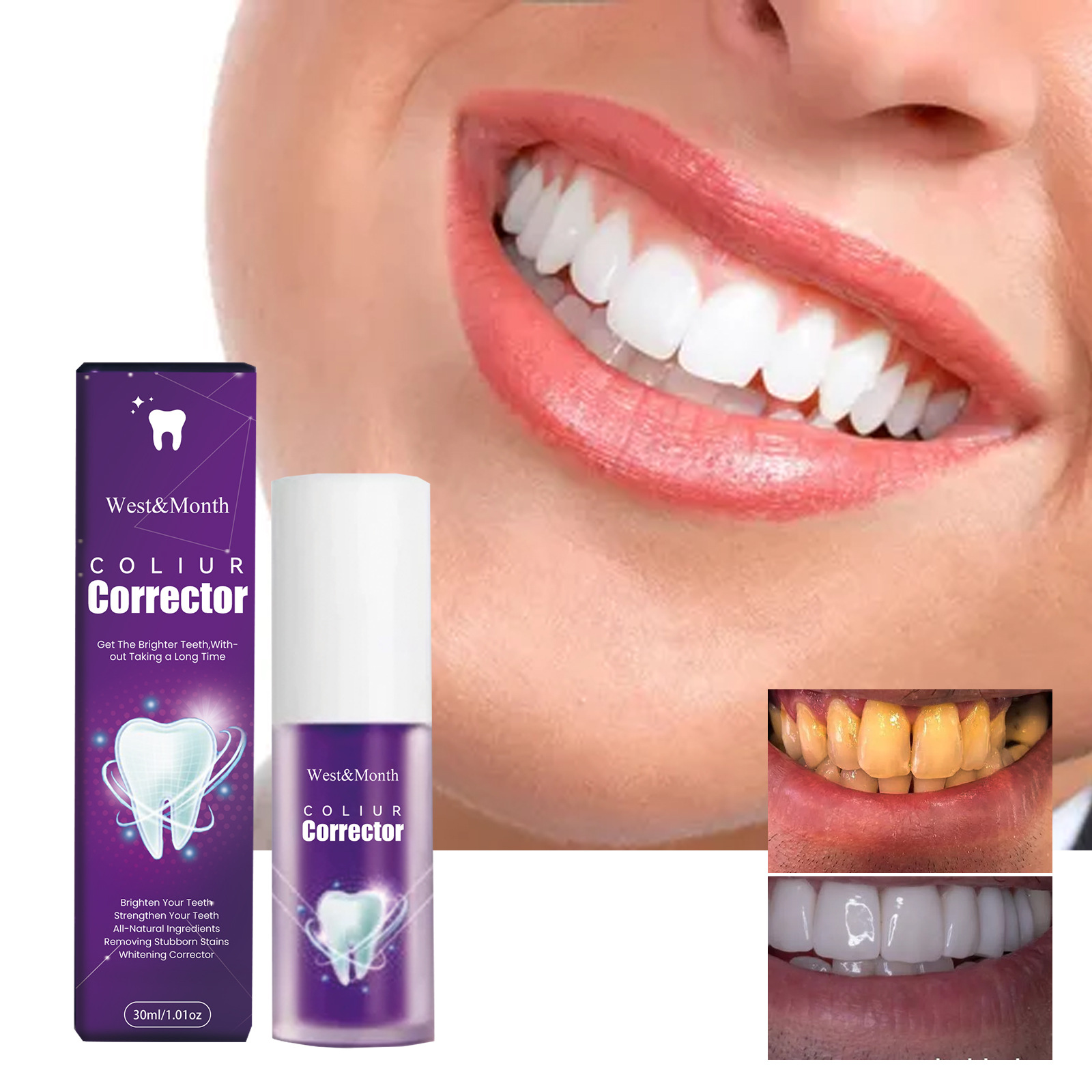 West&Month Purple Whitening Toothpaste for Stain Removal & Fresh Breath - Oral Care for Gums & Teeth Whitening