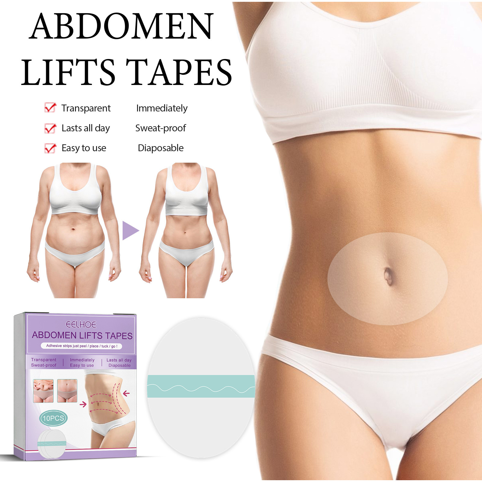 Eelhoe Abdomen Lifting Tapes Belly Pad - Anti-Wrinkle Skin Care Solution, Easy to Use