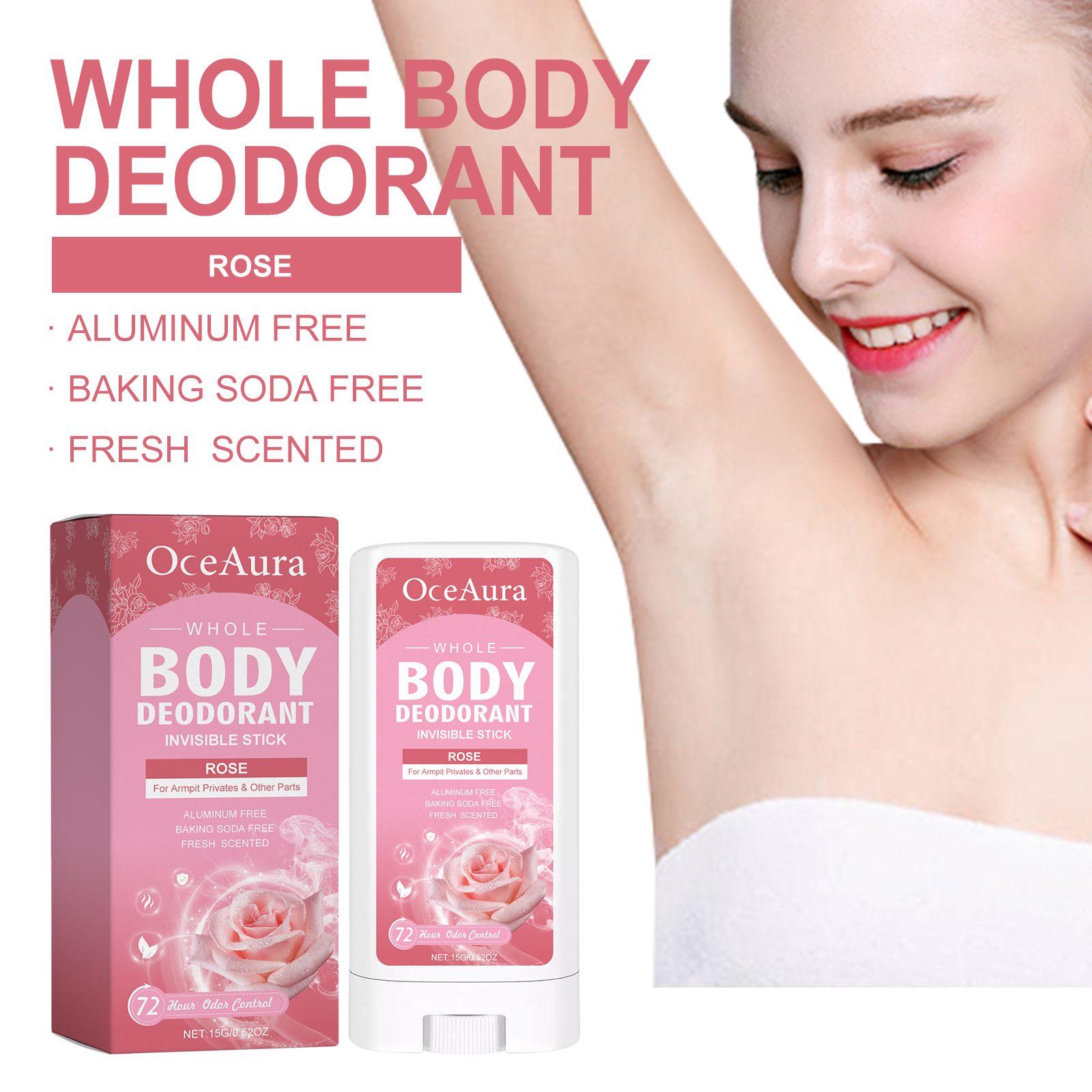OceAura Rose Body Deodorant Stick – Natural & Refreshing Rose Fragrance to Eliminate Underarm Odor