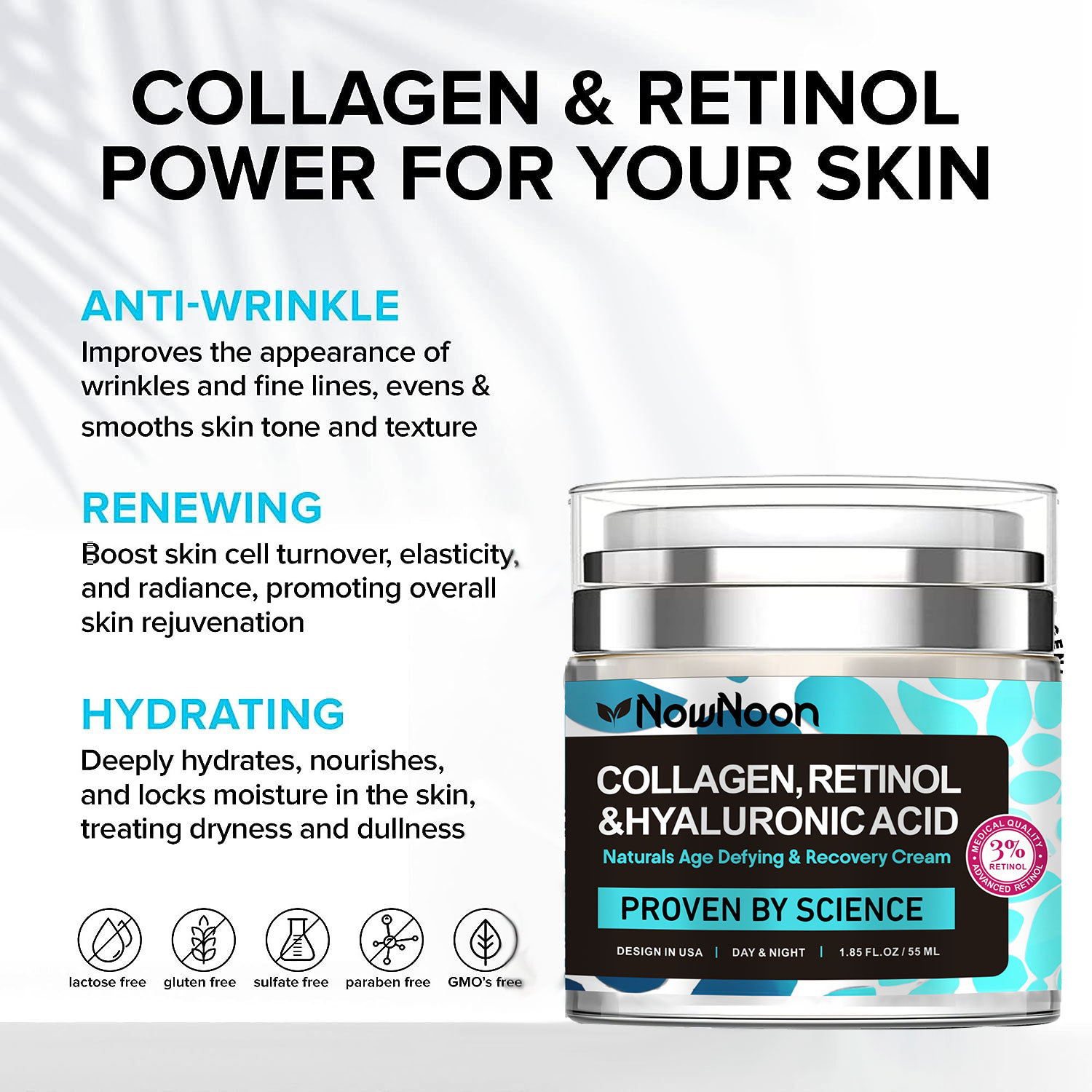 Nownoon Collagen Retinol Hyaluronic Acid Moisturizing Cream for Youthful Skin