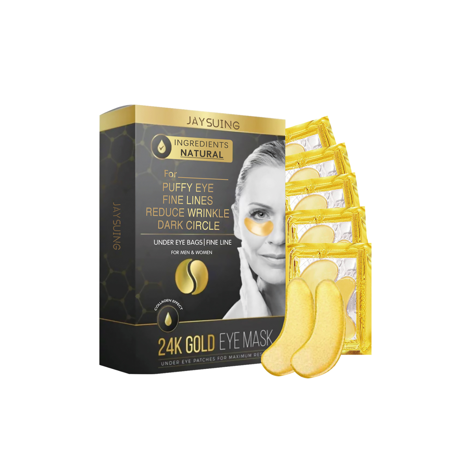 Jaysuing 24k Gold Eye Mask - Diminish Fine Lines & Dark Circles, Hydrate & Firm Your Eyes