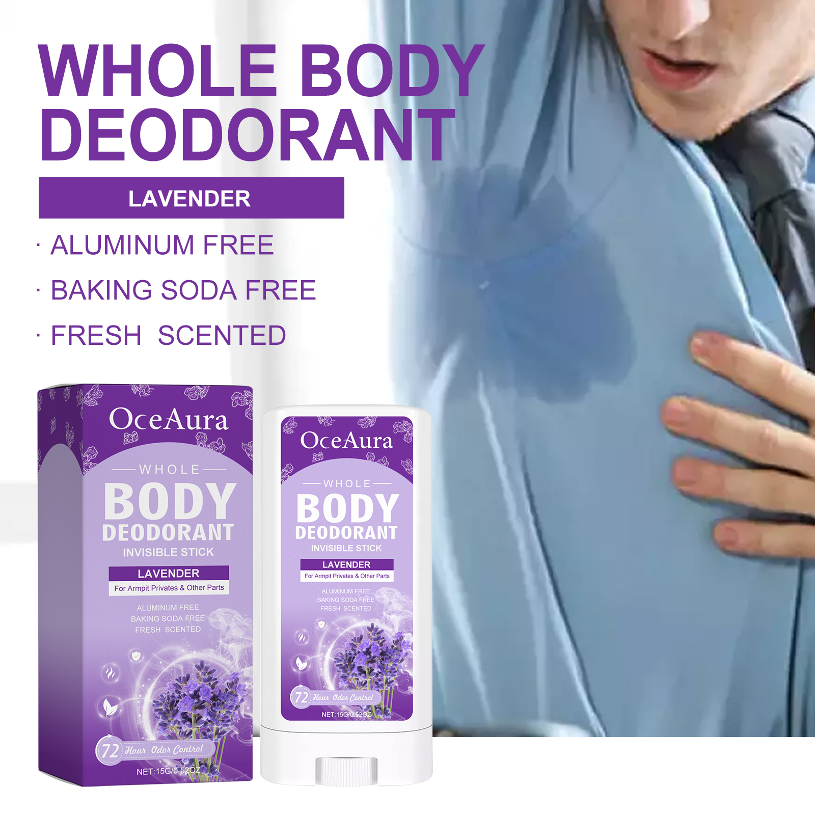 OceAura Lavender Body Deodorant Stick - Antiperspirant for Underarm Odor Relief