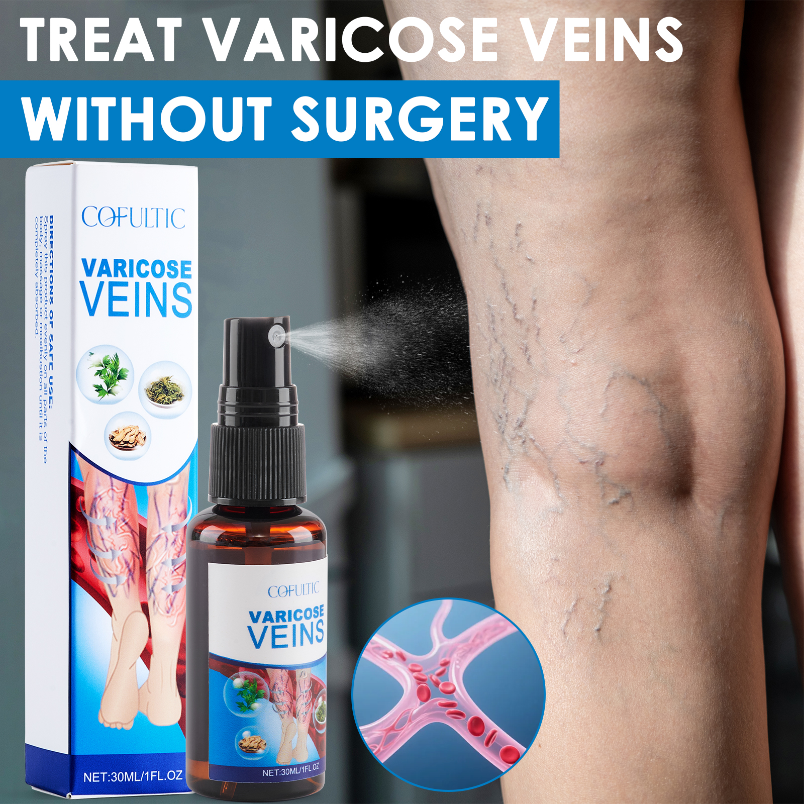 30ml Varicose Vein Spray - Multi-Purpose Knee & Leg Care for Enhanced Blood Circulation