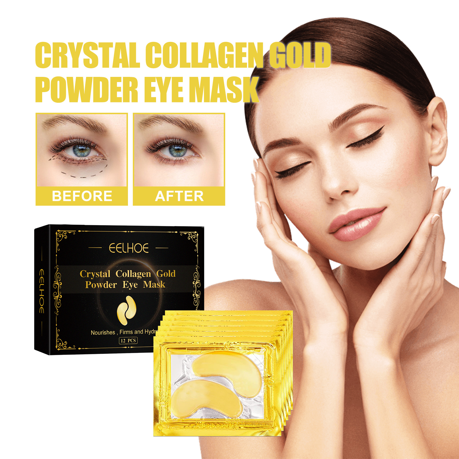 EELHOE Collagen Gold Eye Mask - Firming Eye Patches for Dark Circles & Puffy Eyes