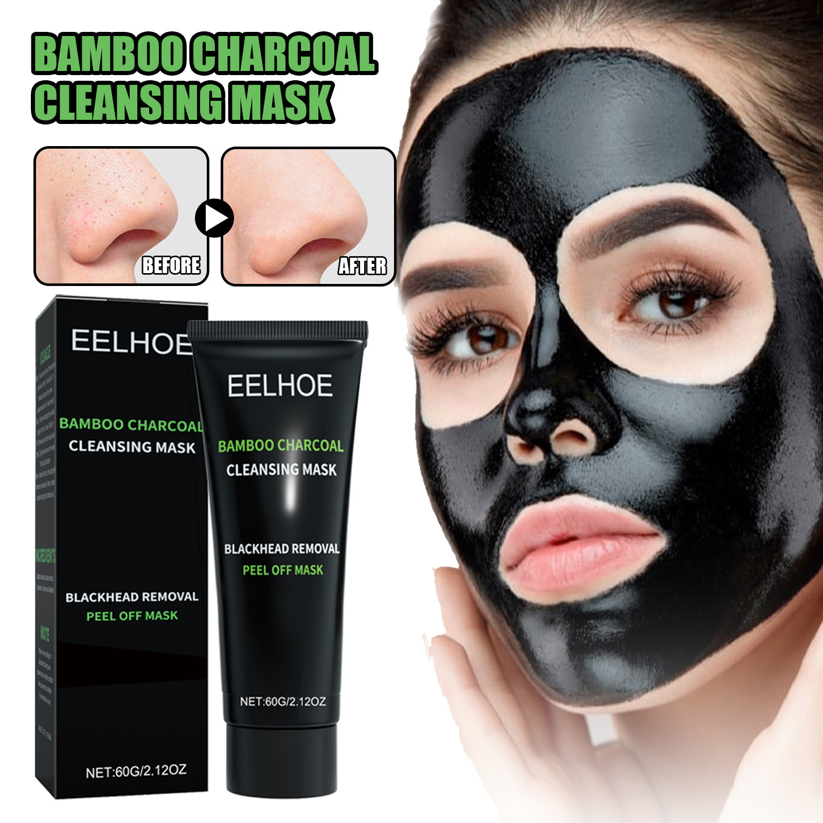 EELHOE Bamboo Charcoal Peel-Off Mask for Deep Pore Cleansing & T-Zone Oil Control - Effective Blackhead Removal
